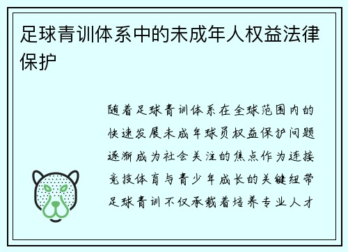 足球青训体系中的未成年人权益法律保护