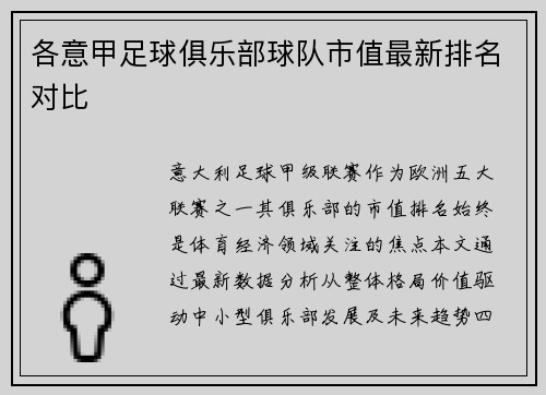 各意甲足球俱乐部球队市值最新排名对比